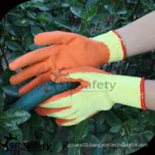 SRSAFETY 10g cheap polycotton palm coated latex decorate working glove